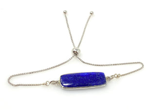 Lapis Lazuli Bar Gemstone Bracelet, Sterling Silver Adjustable Bolo Bracelet, AAA Quality Lapis Lazuli Bracelet, Gifts for Her