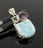 Sterling Silver Larimar Pendant with Rutilated Quartz and Amethyst, Gemstone Pendant, Bohemian Jewelry