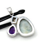 Sterling Silver Larimar Pendant with Golden Rutile and Amethyst, Gemstone Pendant, Bohemian Jewelry