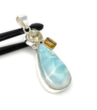 Gemstone Pendant - Larimar, Citrine and Rutilated Quartz, Bohemian Jewelry, Larimar Pendant, Sterling Silver Jewelry