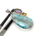 Natural Larimar with Amethyst and Citrine Gemstone Pendant, Sterling Silver Jewelry, Larimar Pendant, Amethyst Pendant, Bohemian Jewelry