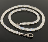 18.25 ” Natural Rainbow Moonstone Necklace with Pave Diamond Clasp, Blue Flash Rainbow Moonstone Necklace , 4mm - 5mm , AAA+ Grade