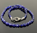 17” Genuine Blue Sapphire Necklace with Pave Diamond Clasp, Natural Blue Sapphire Necklace, AAA Grade, Gifts for Her