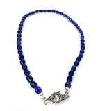17” Genuine Blue Sapphire Necklace with Pave Diamond Clasp, Natural Blue Sapphire Necklace, AAA Grade, Gifts for Her