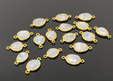 5 Pcs/ 10 Pcs Rainbow Moonstone Connectors, Gemstone Connectors, 14K Gold Plated over Sterling Silver, 17x9mm - 22x14mm