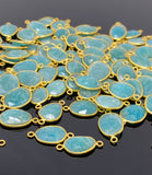 5pcs/10Pcs Natural Amazonite Gemstone Connectors, 14K Gold Plated over Sterling Silver, Jewelry Supplies, 18x11mm - 25x15mm