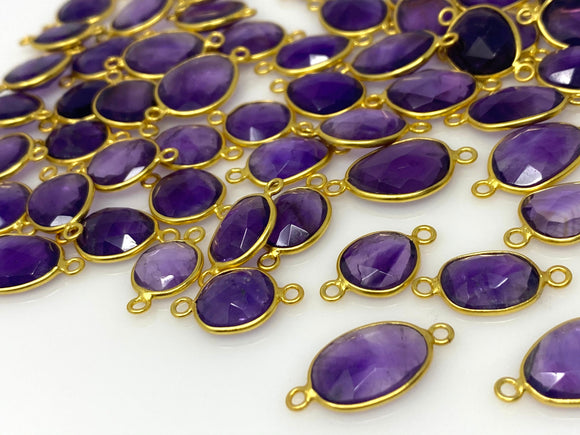5 Pcs/10 Pcs Amethyst Gemstone Connector, 14K Gold Plated over Sterling Silver, Bulk Wholesale Jewelry Supplies, 18x9mm- 22x14mm