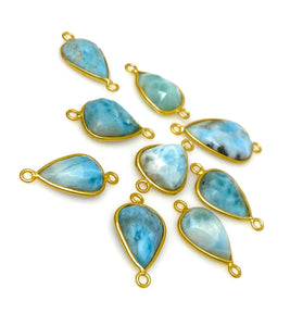 9 Pcs Larimar Connectors, Gemstone Connectors, Wholesale Bulk Jewelry Supplies, 14K Gold Plated over Sterling Silver, 22x11.5mm - 28x14.5mm