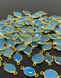 5Pcs/10Pcs Blue Chalcedony Connectors, 14K Gold Plated over Sterling Silver, Bulk Wholesale Jewelry Supplies, 17X9mm- 22x14mm