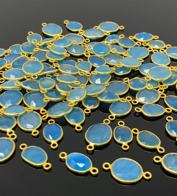 5Pcs/10Pcs Blue Chalcedony Connectors, 14K Gold Plated over Sterling Silver, Bulk Wholesale Jewelry Supplies, 17X9mm- 22x14mm
