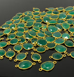 5Pcs/10Pcs Green Onyx Connectors, Gold Plated over Sterling Silver, Bulk Wholesale Jewelry Supplies, 19x11mm -25X15mm