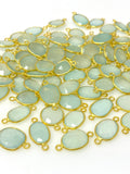 5Pcs/10Pcs Aqua Chalcedony Connectors, 14K Gold Plated over Sterling Silver, Bulk Wholesale Jewelry Supplies, 20x10mm- 23x13mm