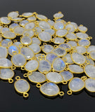 5 Pcs/ 10 Pcs Rainbow Moonstone Connectors, Gemstone Connectors, 14K Gold Plated over Sterling Silver, 17x9mm - 22x14mm
