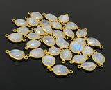 5 Pcs/ 10 Pcs Rainbow Moonstone Connectors, Gemstone Connectors, 14K Gold Plated over Sterling Silver, 17x9mm - 22x14mm