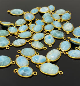 10 Pcs Larimar Connectors, Gemstone Connectors, 14K Gold Plated over Sterling Silver, Bulk Wholesale Jewelry Supplies, DIY Jewelry Making