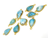 9 Pcs Larimar Connectors, Gemstone Connectors, Wholesale Bulk Jewelry Supplies, 14K Gold Plated over Sterling Silver, 22x11.5mm - 28x14.5mm