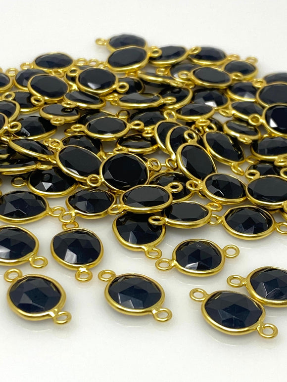 5Pcs/10Pcs Black Onyx Connector, Bezel Connector, Bulk Wholesale Jewelry Supplies, 14K Gold Plated over Sterling Silver, 17X9mm-20X12mm