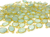 5Pcs/10Pcs Aqua Chalcedony Connectors, 14K Gold Plated over Sterling Silver, Bulk Wholesale Jewelry Supplies, 20x10mm- 23x13mm