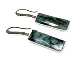 Genuine Emerald Bar Earrings, Pave Diamond Earrings, Sterling Silver Gemstone Bar Earrings, Gifts for Her