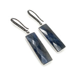 Genuine Blue Sapphire Bar Earrings, Pave Diamond Earrings, Sterling Silver Gemstone Earrings, Gifts for Her