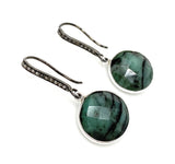 Genuine Emerald Earrings, Pave Diamond Earrings, Sterling Silver Gemstone Earrings, Gifts for Her