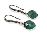 Genuine Emerald Earrings, Pave Diamond Earrings, Sterling Silver Gemstone Earrings, Gifts for Her