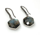 Natural Labradorite Earrings, Pave Diamond Earrings, Sterling Silver Gemstone Earrings, Gifts for Her