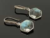 Natural Labradorite Earrings, Pave Diamond Earrings, Sterling Silver Gemstone Earrings, Gifts for Her