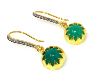 Green Onyx Pave Diamond Earrings, 14K Gold Plated over Sterling Silver Gemstone Earrings, Gifts for Her