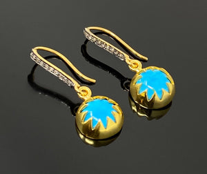 Howlite Turquoise Pave Diamond Earrings, 14K Gold Plated over Sterling Silver Gemstone Earrings, Gifts for Her