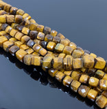 Natural Tiger Eye Gemstone Beads, Tigers Eye Faceted 3D Cube Box Beads, Bulk Wholesale Beads, Jewelry Supplies, 9" Strand