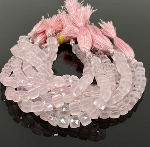 Rose Quartz Gemston Beads, Rose Quality 3D Cube Box Beads, Jewelry Supplies, Bulk Wholesale Beads, 8” Strand