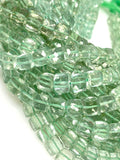 Natural Green Amethyst Gemstone Beads, Prasiolite Beads, 3D Cube Box Beads, Bulk Wholesale Beads, 9" Strand