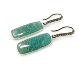 Peruvian Amazonite Earrings, Pave Diamond Earrings, Sterling Silver Gemstone Bar Earrings, Gifts for Her
