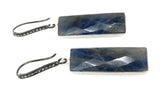 Genuine Blue Sapphire Bar Earrings, Pave Diamond Earrings, Sterling Silver Gemstone Earrings, Gifts for Her
