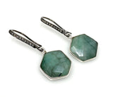 Genuine Emerald Earrings, Pave Diamond Earrings, Sterling Silver Gemstone Earrings, Gifts for Her