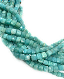 Peruvian Blue Amazonite Gemstone Beads, 3D Cube Box Beads, Jewelry Supplies, Wholesale Bulk Beads, 6-8mm, 8" Strand