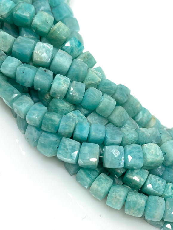 Peruvian Blue Amazonite Gemstone Beads, 3D Cube Box Beads, Jewelry Supplies, Wholesale Bulk Beads, 6-8mm, 8
