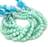 Peruvian Amazonite Gemstone Beads, 3D Cube Box Beads, Jewelry Supplies, Wholesale Bulk Beads, 6-8mm, 8" Strand