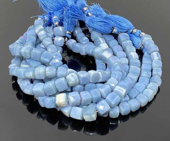 Blue Opal Gemstone Beads, 3D Cube Box Beads, Peruvian Blue Opal Beads, Wholesale Bulk Beads, 7.5” Strand