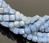 Blue Opal Gemstone Beads, 3D Cube Box Beads, Peruvian Blue Opal Beads, Wholesale Bulk Beads, 7.5” Strand