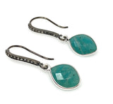 Peruvian Amazonite Earrings, Pave Diamond Earrings, Sterling Silver Gemstone Earrings, Gifts for Her