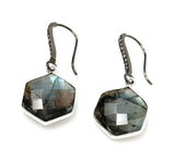 Natural Labradorite Earrings, Pave Diamond Earrings, Sterling Silver Gemstone Earrings, Gifts for Her