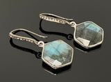 Natural Labradorite Earrings, Pave Diamond Earrings, Sterling Silver Gemstone Earrings, Gifts for Her