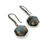 Natural Labradorite Earrings, Pave Diamond Earrings, Sterling Silver Gemstone Earrings, Gifts for Her