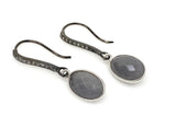 Rare Gray Sapphire Earrings, Pave Diamond Earrings, Sterling Silver Gemstone Earrings, Gifts for Her