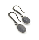 Rare Gray Sapphire Earrings, Pave Diamond Earrings, Sterling Silver Gemstone Earrings, Gifts for Her