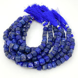 Lapis Lazuli Gemstone Beads, Bulk Wholesale Beads, Lapis Lazuli 3D Cube Box Beads, Jewelry Supplies, 8" Strand