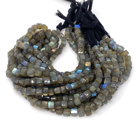 Natural Labradorite Gemstone Beads, Labradorite 3D Cube Box Beads, Wholesale Bulk Beads, 6mm - 8m, 9.75” Strand
