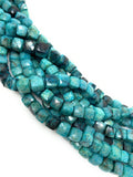 Natural Chrysocolla Gemstone Beads, Chrysocolla 3D Cube Box Beads, Wholesale Bulk Beads, Jewelry Supplies, 8” strand